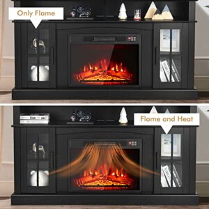 SIMOE 58 Inch Electric Fireplace TV Stand for TVs up to 65 Inch, Modern TV Console with 23'' Fireplace, 2 Open Shelves & Cabinets, Fireplace Heater with 3 Brightness, 6H Timer & Remote Control, Black