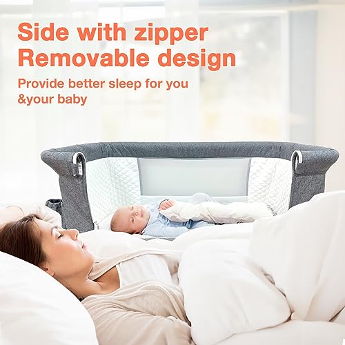 Baby Bassinets Bedside Sleeper, Baby Crib with Wheels, Baby Bed with Mosquito Nets, Adjustable Height Portable Bassinet for Baby with Large Storage Bag, Bassinet for Infant/Baby/Newborn