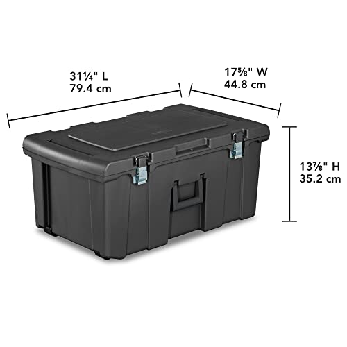 Sterilite Heavy Duty 16 Gallon Portable Plastic Footlocker Storage Container with Handles and Wheels for Dorms and Apartments, Flat Gray