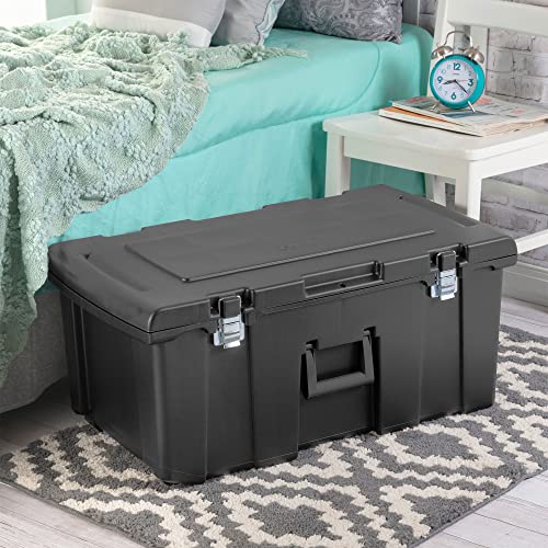 Sterilite Heavy Duty 16 Gallon Portable Plastic Footlocker Storage Container with Handles and Wheels for Dorms and Apartments, Flat Gray