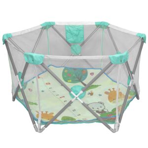 HTTMT- Hexagon Safety Playpen Portable Foldable Mesh Playard Infants Baby Toodler Animals Fence w/Travel Bag Nursery Furniture for Indoor Outdoor - Tif Blue