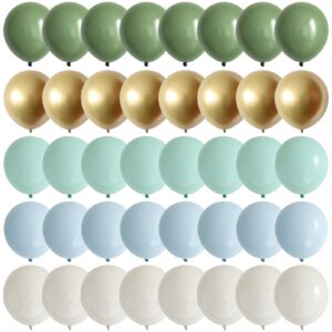 matte sage green pastel blue pastel green balloons with white chrome gold balloons for neutral baby shower engagement wedding birthday party decorations 10inch balloons 60 packs