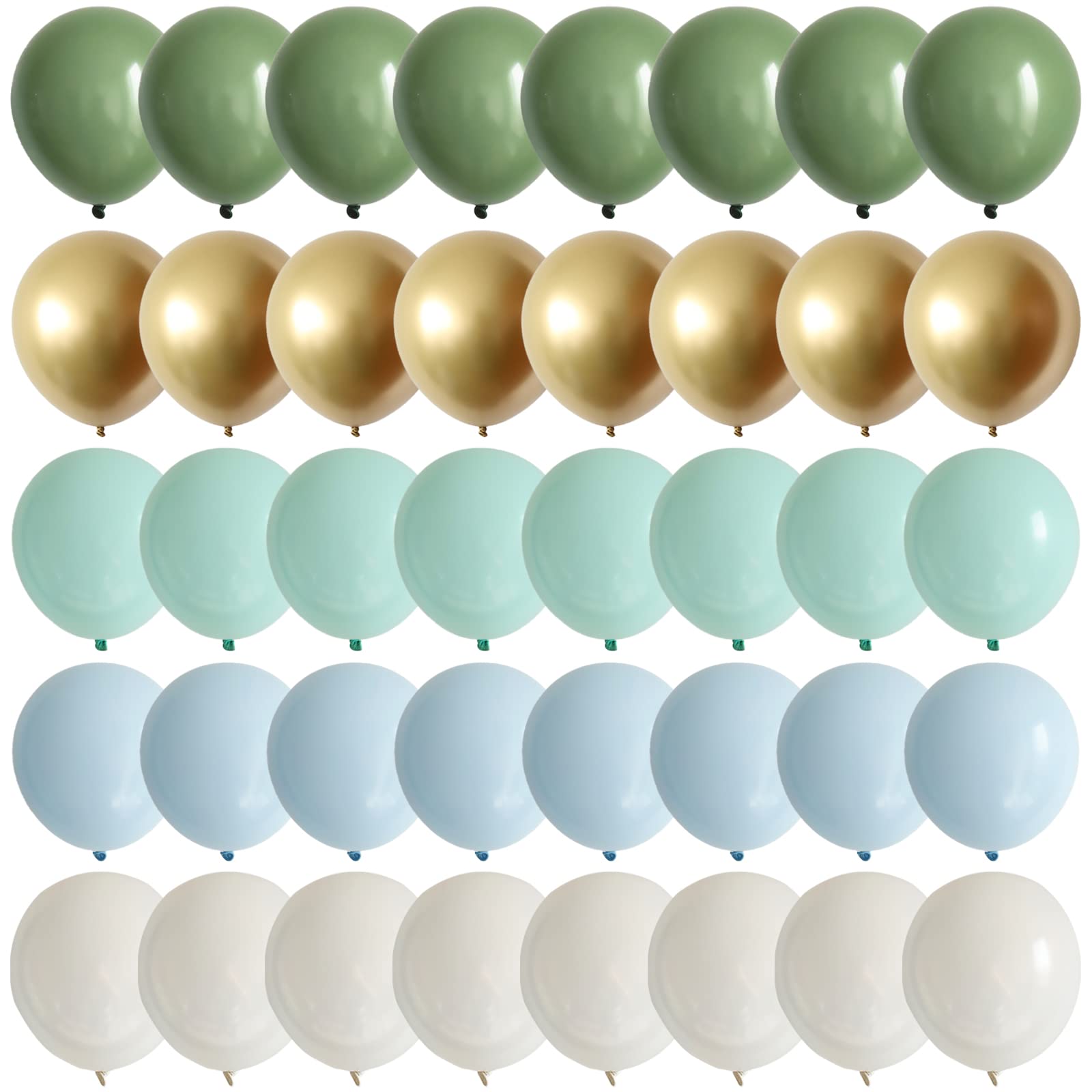 Matte Sage Green Pastel Blue Pastel Green Balloons with White Chrome Gold Balloons for Neutral Baby Shower Engagement Wedding Birthday Party Decorations 10inch Balloons 60 packs