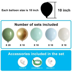 Matte Sage Green Pastel Blue Pastel Green Balloons with White Chrome Gold Balloons for Neutral Baby Shower Engagement Wedding Birthday Party Decorations 10inch Balloons 60 packs