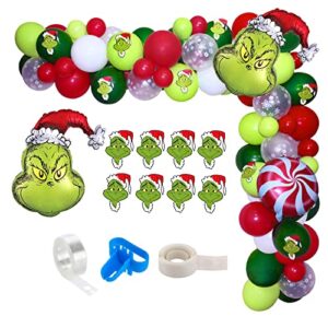 christmas balloon garland arch kit, 113pcs red green snowflake balloon arch with candy mylar balloons for kids christmas party, grinchmas party, christmas birthday decorations, new year decor