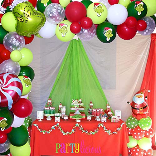 Christmas Balloon Garland Arch Kit, 113pcs Red Green Snowflake Balloon Arch with Candy Mylar Balloons for Kids Christmas Party, Grinchmas Party, Christmas Birthday Decorations, New Year Decor