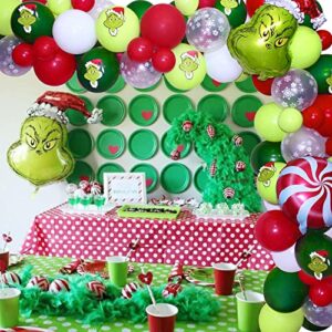 Christmas Balloon Garland Arch Kit, 113pcs Red Green Snowflake Balloon Arch with Candy Mylar Balloons for Kids Christmas Party, Grinchmas Party, Christmas Birthday Decorations, New Year Decor