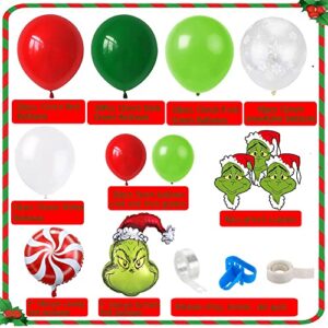 Christmas Balloon Garland Arch Kit, 113pcs Red Green Snowflake Balloon Arch with Candy Mylar Balloons for Kids Christmas Party, Grinchmas Party, Christmas Birthday Decorations, New Year Decor