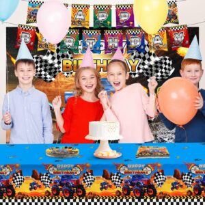83Pieces Truck Birthday Party Supplies, Truck Birthday Party Decorations Include 1Pc 5*3FT Truck Backdrop, 1Pc 71*42inch Tablecloth, 1Pc Banner, 40Pcs 7" Plates and Napkins for Boy Birthday Party