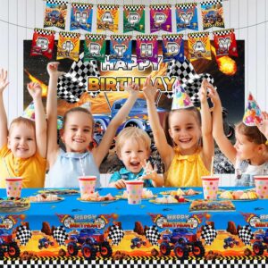 83Pieces Truck Birthday Party Supplies, Truck Birthday Party Decorations Include 1Pc 5*3FT Truck Backdrop, 1Pc 71*42inch Tablecloth, 1Pc Banner, 40Pcs 7" Plates and Napkins for Boy Birthday Party