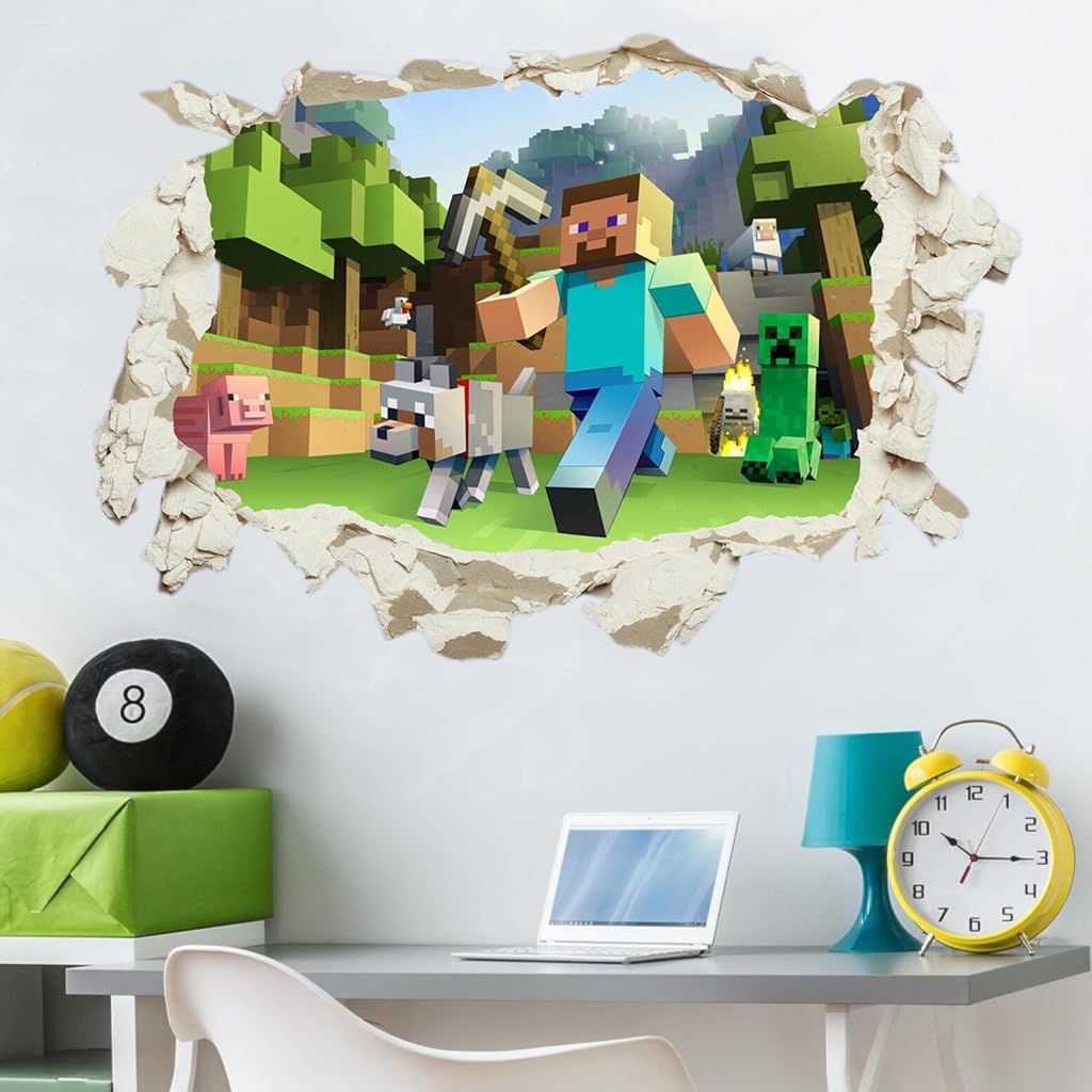 Minecraft Wall Decor, Kids Room Wall Decor, Wall Art Room Boys Bedroom Poster Mural Wallpaper Wall Stickers Gift