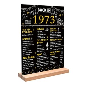 darunaxy black gold 51st birthday gift for men, back in 1973 poster acrylic sign with stand for women one-sided 51 years old party decoration vintage 1973 party supply 51st class reunion decor