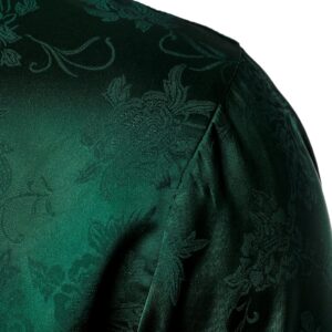 ZEROYAA Men's Hipster Floral Jacquard Long Sleeve Satin Silk Like Button Up Dress Shirts for Party Prom ZHCL55 Dark Green Small