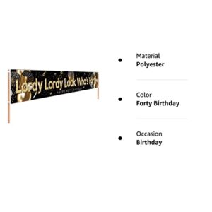 9.8 X 1.6 ft Large Lordy Lordy Look Who's 40 Sign Banner Funny Forty Birthday Decoration for Indoor Outdoor Happy 40th Birthday Yard Banner Decoration 40th Birthday Party Supplies Decorations