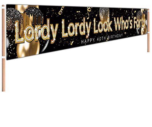 9.8 X 1.6 ft Large Lordy Lordy Look Who's 40 Sign Banner Funny Forty Birthday Decoration for Indoor Outdoor Happy 40th Birthday Yard Banner Decoration 40th Birthday Party Supplies Decorations