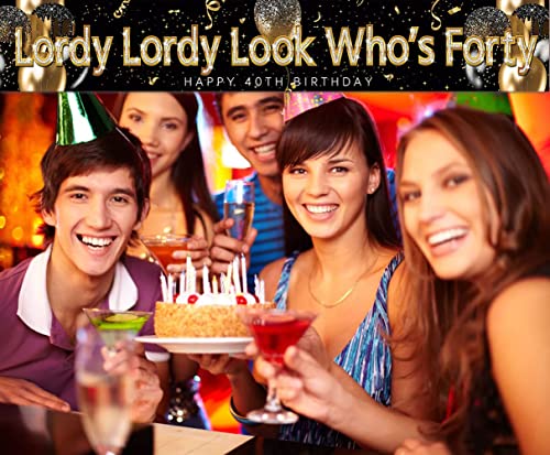 9.8 X 1.6 ft Large Lordy Lordy Look Who's 40 Sign Banner Funny Forty Birthday Decoration for Indoor Outdoor Happy 40th Birthday Yard Banner Decoration 40th Birthday Party Supplies Decorations