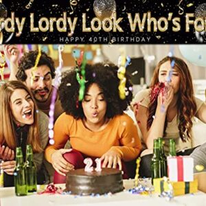 9.8 X 1.6 ft Large Lordy Lordy Look Who's 40 Sign Banner Funny Forty Birthday Decoration for Indoor Outdoor Happy 40th Birthday Yard Banner Decoration 40th Birthday Party Supplies Decorations