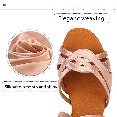 VCIXXVCE Women's Ballroom Latin Dance Shoes Silk Satin Open Toe Tango Salsa Dance Heels Professional Practice Performance Dancing Shoes 2 inch heel,5 US