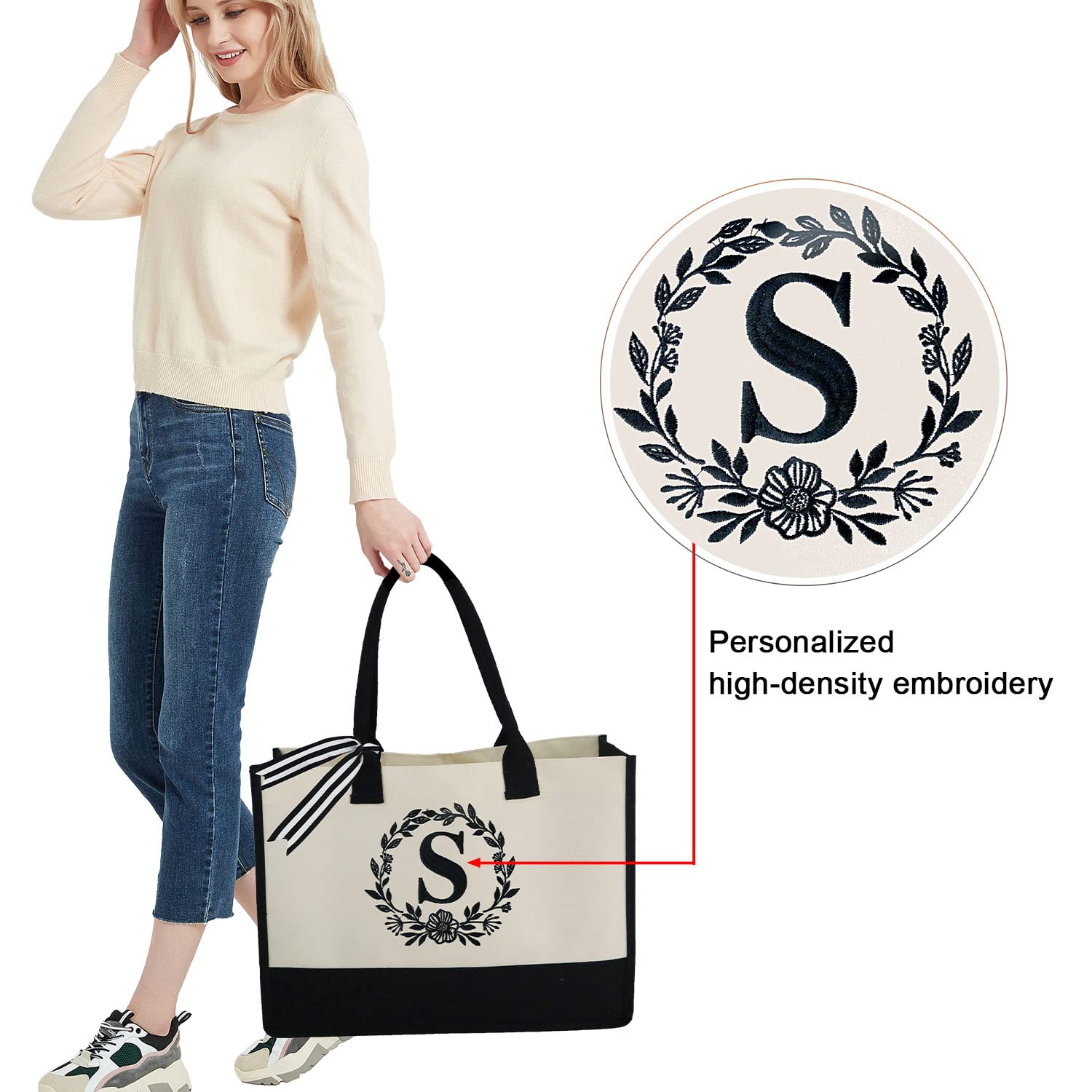 BeeGreen Initial Tote Bags for Women w Makeup Bag Monogram Embroidery ...