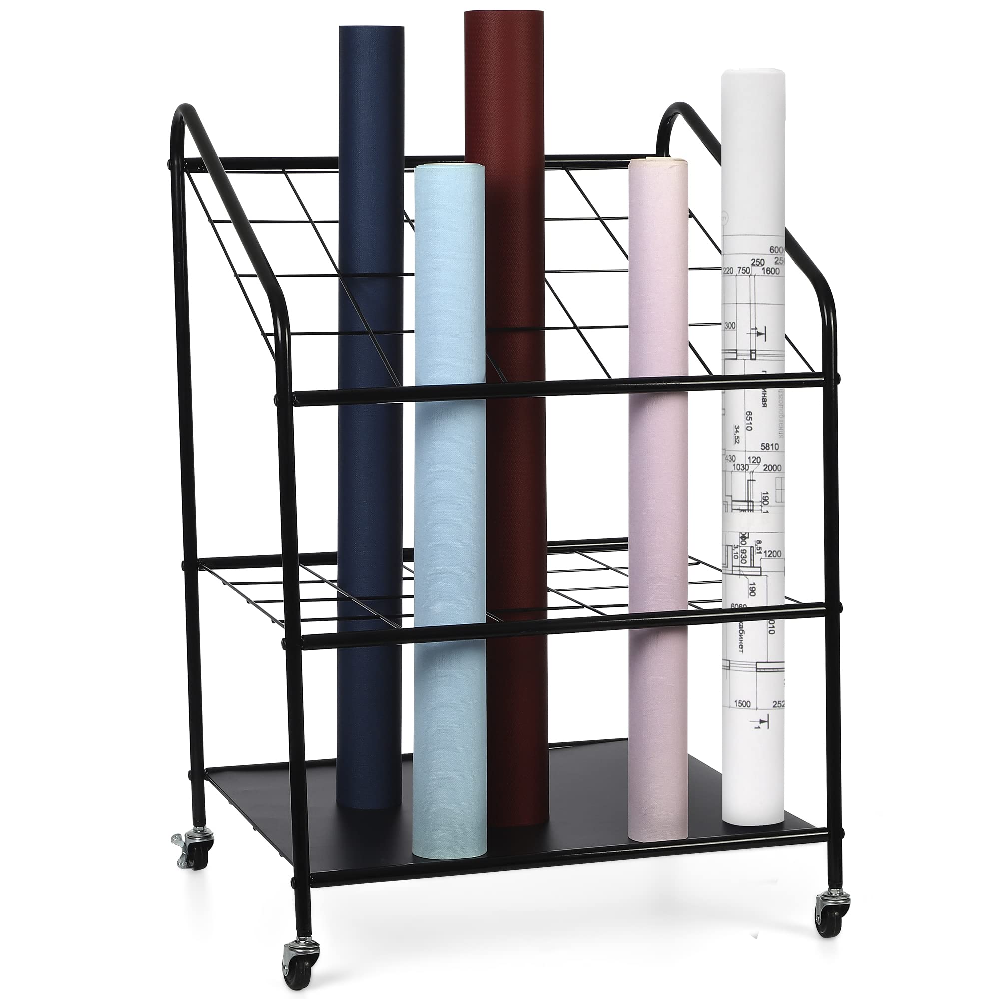 Houseables Blueprint Holder, Blueprint Storage Rack, Print Rack, Plan Holder, Poster Display Rack, Plan Rack, Blueprint Cabinet, Construction Plan Holder, Metal, 4x4” Compartments, 20 Slots, w/Wheels