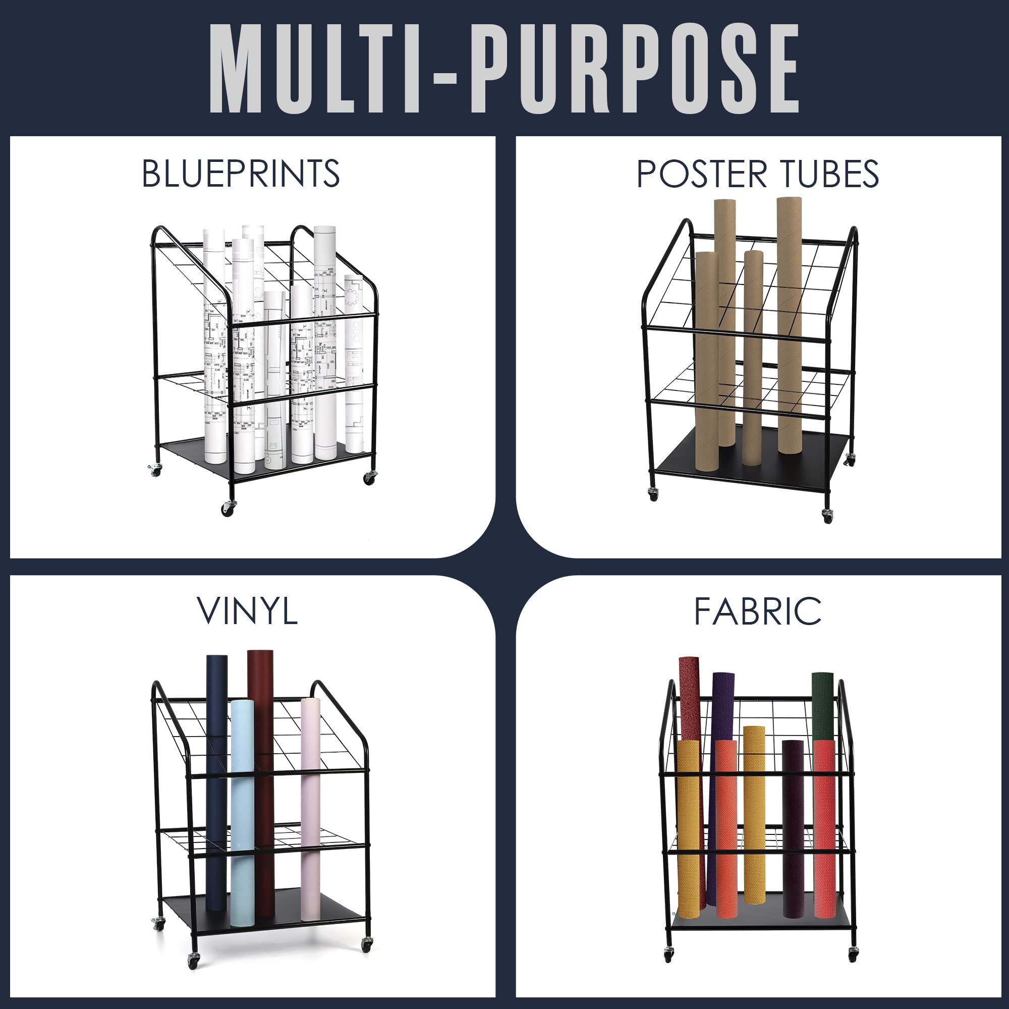 Houseables Blueprint Holder, Blueprint Storage Rack, Print Rack, Plan Holder, Poster Display Rack, Plan Rack, Blueprint Cabinet, Construction Plan Holder, Metal, 4x4” Compartments, 20 Slots, w/Wheels