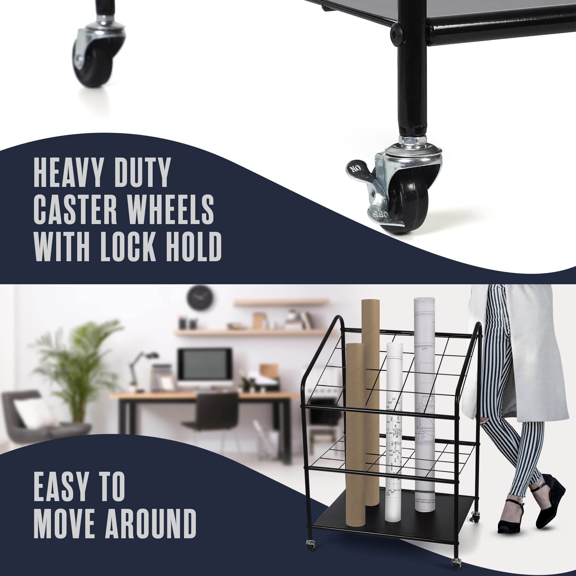 Houseables Blueprint Holder, Blueprint Storage Rack, Print Rack, Plan Holder, Poster Display Rack, Plan Rack, Blueprint Cabinet, Construction Plan Holder, Metal, 4x4” Compartments, 20 Slots, w/Wheels