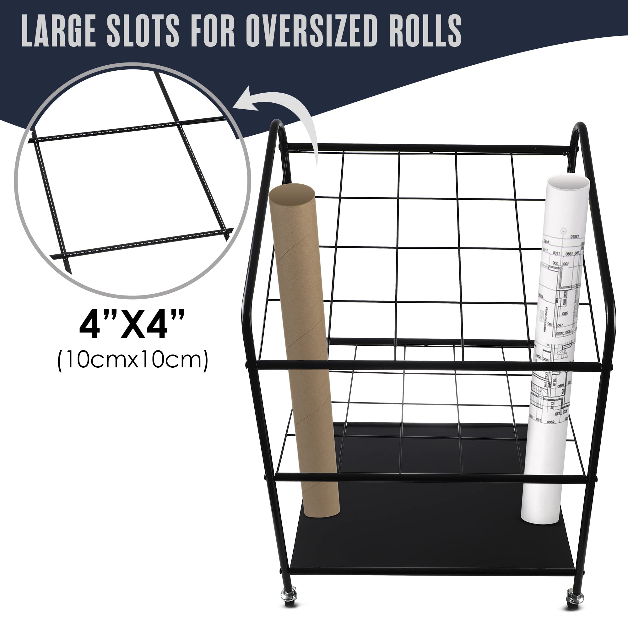 Houseables Blueprint Holder, Blueprint Storage Rack, Print Rack, Plan Holder, Poster Display Rack, Plan Rack, Blueprint Cabinet, Construction Plan Holder, Metal, 4x4” Compartments, 20 Slots, w/Wheels