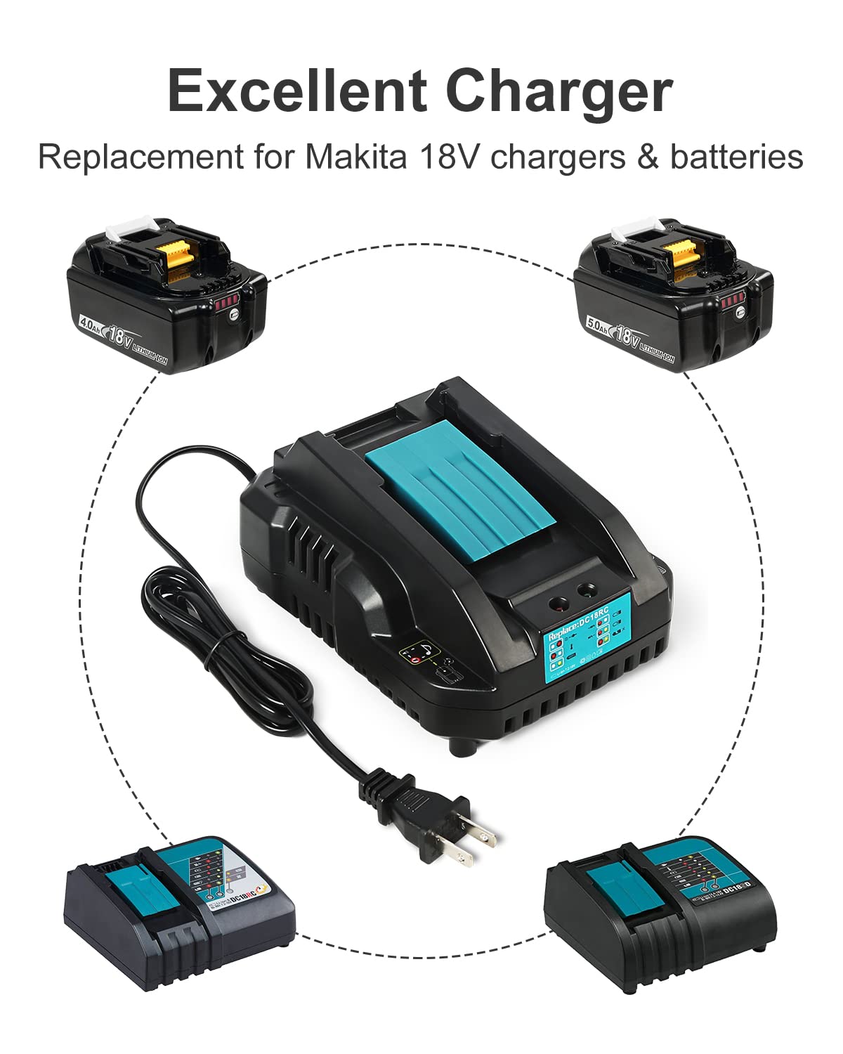 2-Pack 18V 6000mAh Battery Replacement for Makita 18V Battery Kit and Charger with Tool Bag Included Compatible with Makita BL1830B BL1840B BL1850B BL1860B，More