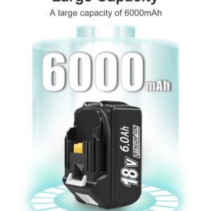 2-Pack 18V 6000mAh Battery Replacement for Makita 18V Battery Kit and Charger with Tool Bag Included Compatible with Makita BL1830B BL1840B BL1850B BL1860B，More