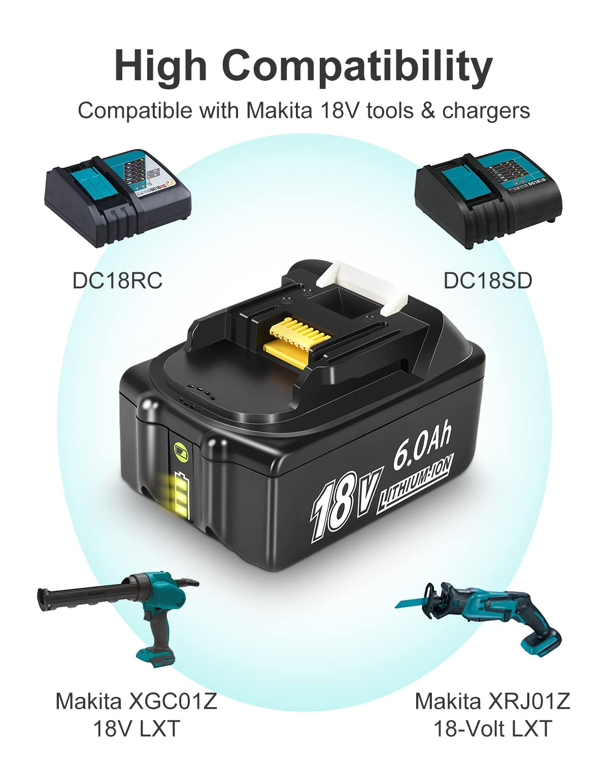 2-Pack 18V 6000mAh Battery Replacement for Makita 18V Battery Kit and Charger with Tool Bag Included Compatible with Makita BL1830B BL1840B BL1850B BL1860B，More