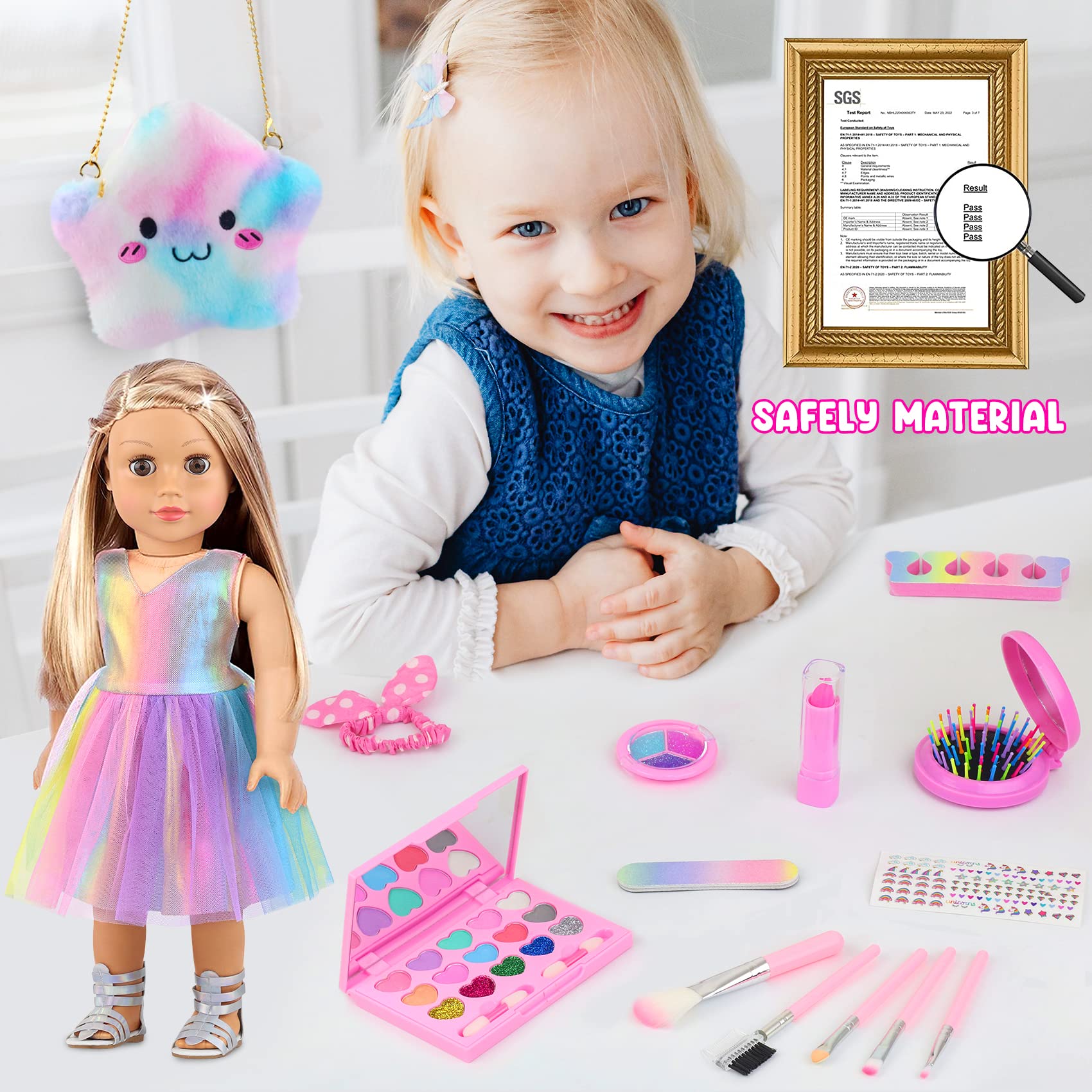 UNICORN ELEMENT 15 Pcs 18 Inch Doll Accessories - Dress with Makeup Set for Generation Dolls - Clothes and Accessories (Doll Not Included)