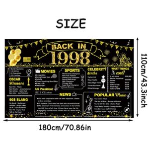 DARUNAXY 26th Birthday Black Gold Party Decoration, Back in 1998 Banner 26 Year Old Birthday Party Poster Supplies Vintage 1998 Backdrop Photography Background for Men & Women 26th Class Reunion Decor