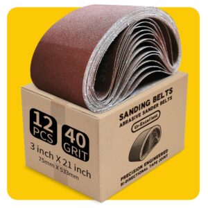 3 x 21 Inch 40 Grit Sanding Belt | Premium Aluminum Oxide Sanding Belt | Premium Sander Sandpaper – 12 Pack