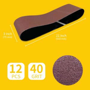 3 x 21 Inch 40 Grit Sanding Belt | Premium Aluminum Oxide Sanding Belt | Premium Sander Sandpaper – 12 Pack