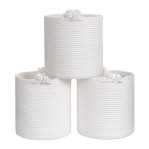 goodpick 3 pack cube storage bins for shelves, cloests, white woven rope storage baskets for organzing, boho decorative round baskets for toys, towels, socks, clothes,11 x 11 inches