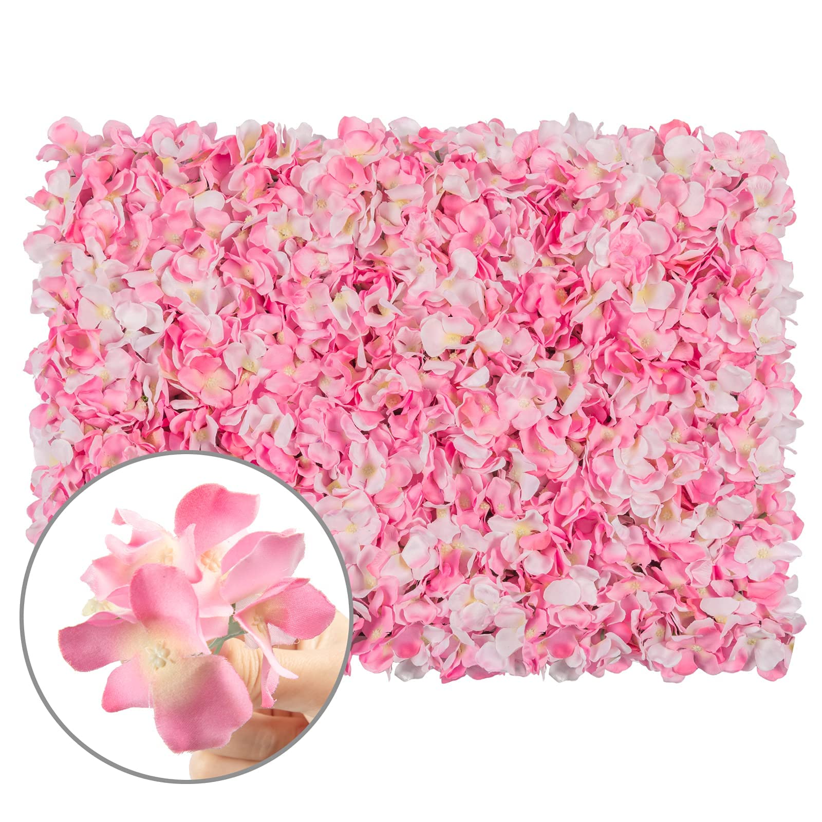 Flower Wall Panel Set, U'Artliens Artificial Wall Flower Backdrop 24x16 Inch 3D Silk Hydrangea Rose Floral Panel for Photo Background Home Party Wedding Backdrop Decoration (4pcs, Pink)