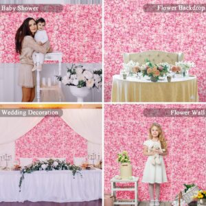Flower Wall Panel Set, U'Artliens Artificial Wall Flower Backdrop 24x16 Inch 3D Silk Hydrangea Rose Floral Panel for Photo Background Home Party Wedding Backdrop Decoration (4pcs, Pink)