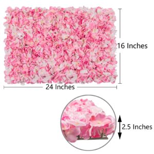 Flower Wall Panel Set, U'Artliens Artificial Wall Flower Backdrop 24x16 Inch 3D Silk Hydrangea Rose Floral Panel for Photo Background Home Party Wedding Backdrop Decoration (4pcs, Pink)