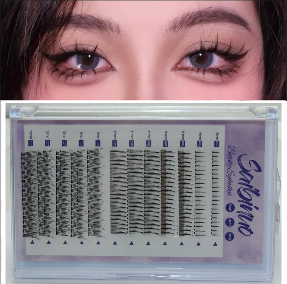 Saibinuo 240pcs Mixed Pack C Curl False Eyelash Extension Individual Lashes Lower Bottom Lash (5-6mm) Fairy Style A Shape (10-12mm) Fish Tail (9-11mm) Natural Clusters, 240 Count (Pack of 1).