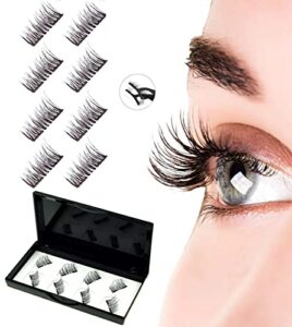 no glue magnetic eyelashes natural look, half eye 2 magnets reusable false eyelashes with applicator