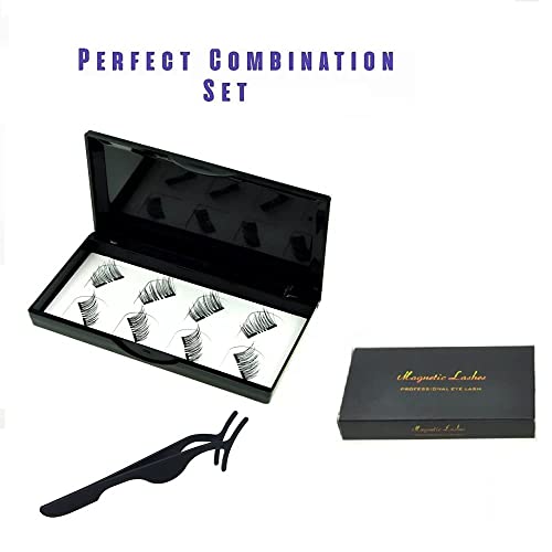 No Glue Magnetic Eyelashes Natural Look, Half Eye 2 Magnets Reusable False Eyelashes with Applicator