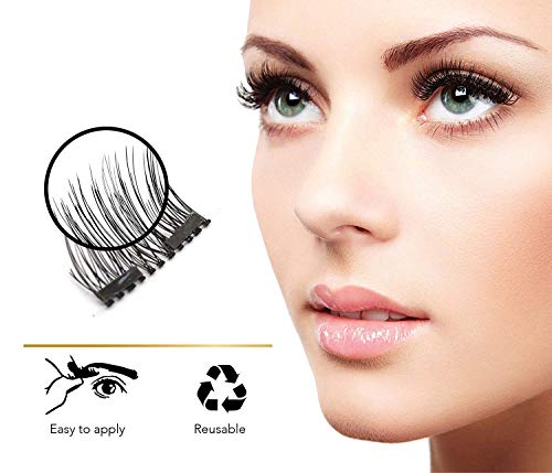 No Glue Magnetic Eyelashes Natural Look, Half Eye 2 Magnets Reusable False Eyelashes with Applicator