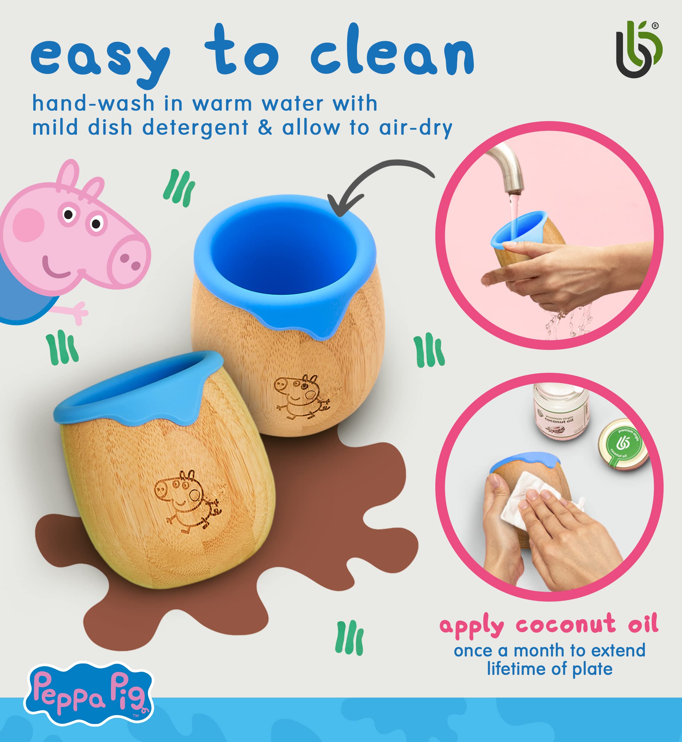 Peppa Pig Toddler Cup for Kids – 150ml Bamboo Cup for Baby with Silicone Liner | Transition Sippy Cup | Snack Cup | Ideal for Baby-Led Weaning | Promotes Drinking and Oral Motor Skills