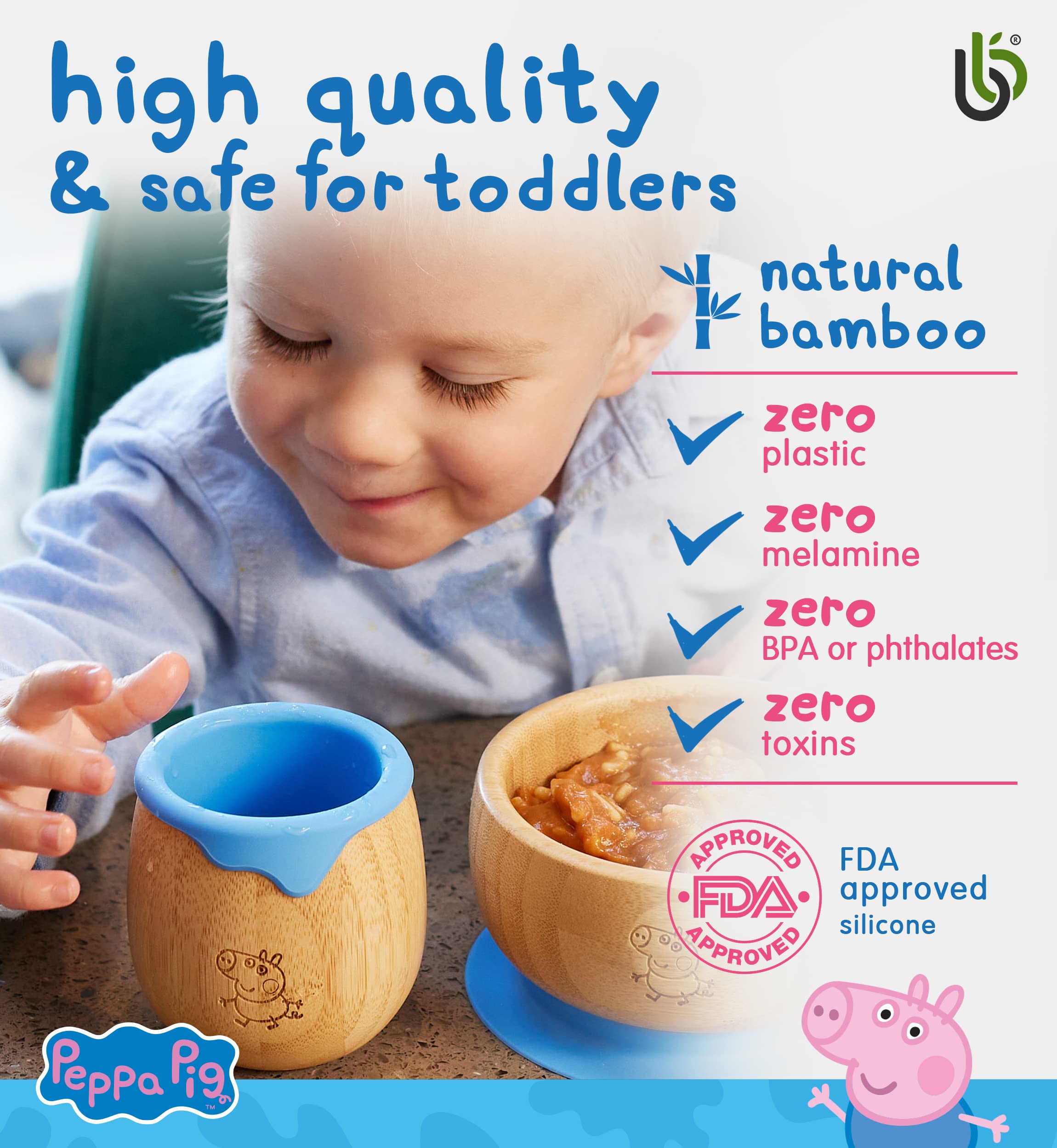 Peppa Pig Toddler Cup for Kids – 150ml Bamboo Cup for Baby with Silicone Liner | Transition Sippy Cup | Snack Cup | Ideal for Baby-Led Weaning | Promotes Drinking and Oral Motor Skills