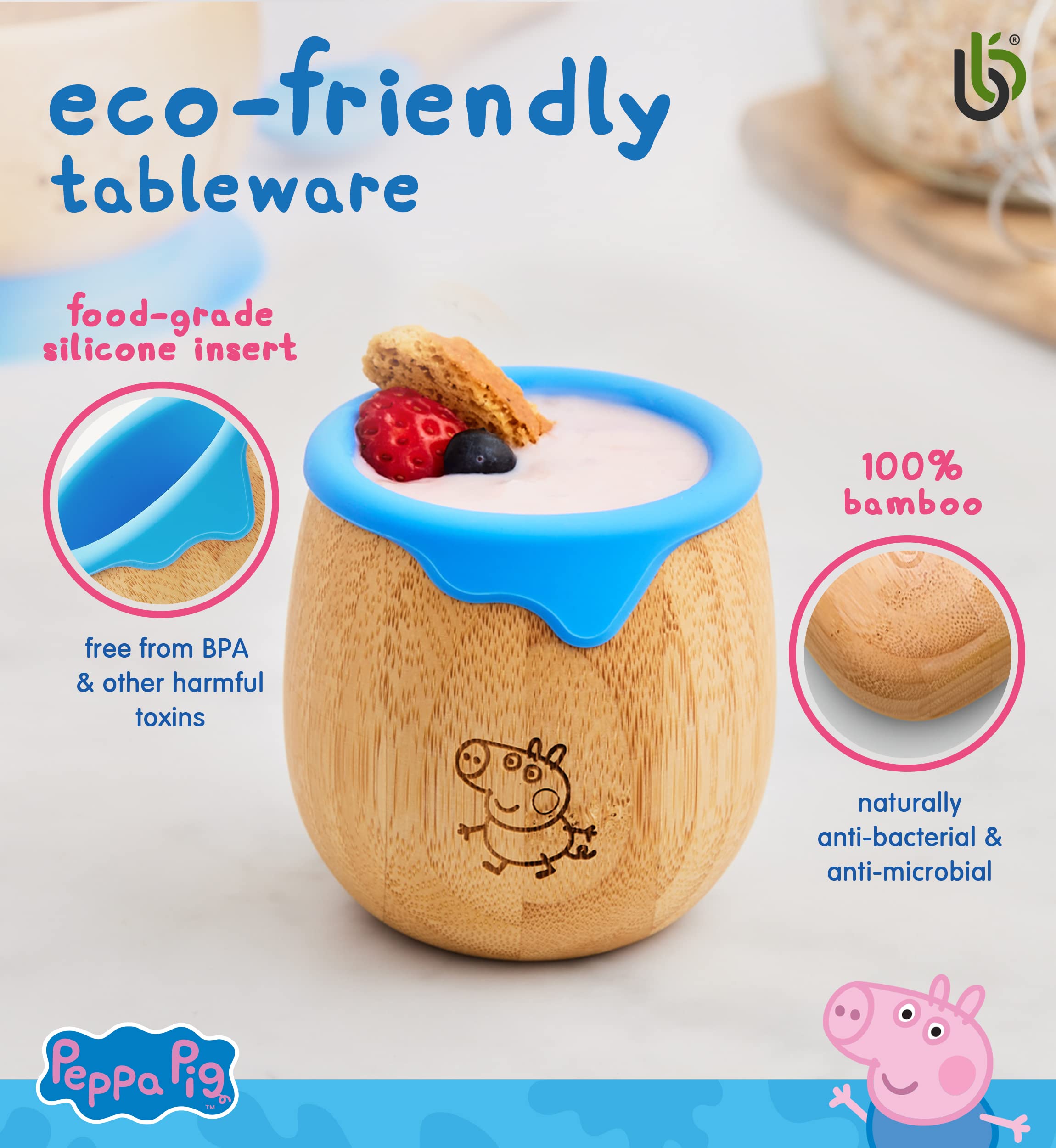 Peppa Pig Toddler Cup for Kids – 150ml Bamboo Cup for Baby with Silicone Liner | Transition Sippy Cup | Snack Cup | Ideal for Baby-Led Weaning | Promotes Drinking and Oral Motor Skills