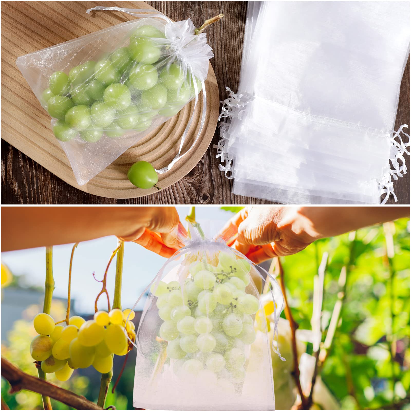 WenTao 50pcs Fruit Protection Bags 6x9 inch, White Mesh Drawstring Netting Cover Bags for Grapes, Mango, Fruit Trees, Vegetables - Pest Barrier and Fruit Protectors for Garden and Plant Fruit Flower