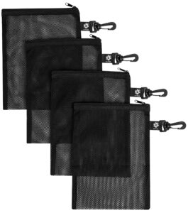 palterwear mesh zipper bag with clip - set of 4 (black, 7 x 9 inch)