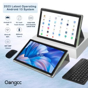 Oangcc Android 13 Tablet 10 Inch 2024 Latest with 12GB(6+6 Expand)+128GB Keyboard Mouse WiFi Bluetooth GPS 512GB Expand Support, Dual Camera Computer Tablets with Case - Green
