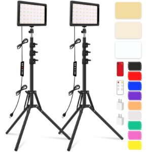 unicucp 2 packs led video light kit with 61.99" tripod stand, dimmable 2400-6800k photography lighting for studio portraits/youtube/zoom meeting/live stream/makeup, 9 color filters/usb wall charger