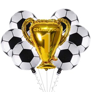 soccer party balloons set, 32 inch champion trophy mylar foil balloon and football helium foil balloons, world cup 2022 decor for boys kids soccer ball fans sport birthday party decoration supplies